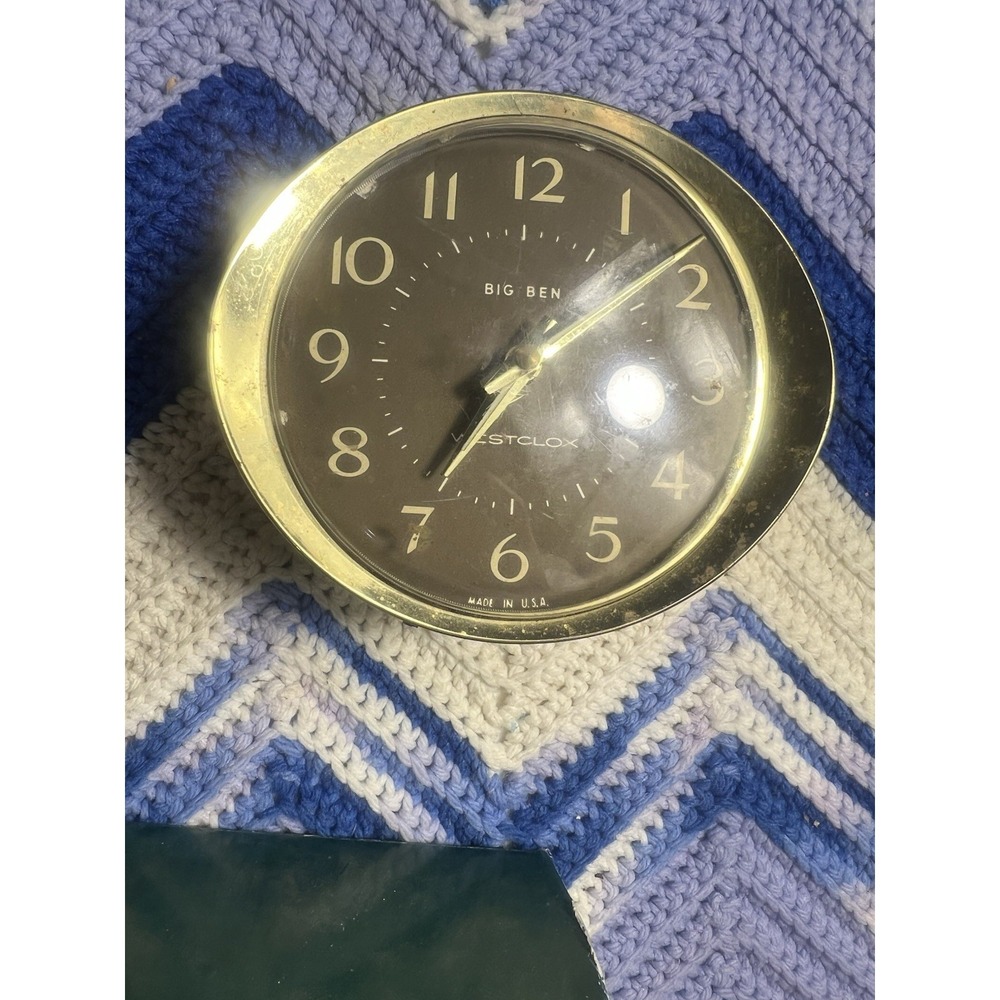 Vintage Westclox Big Ben Style 7 Wind Up Alarm Clock MCM Brown Brass USA WORKING